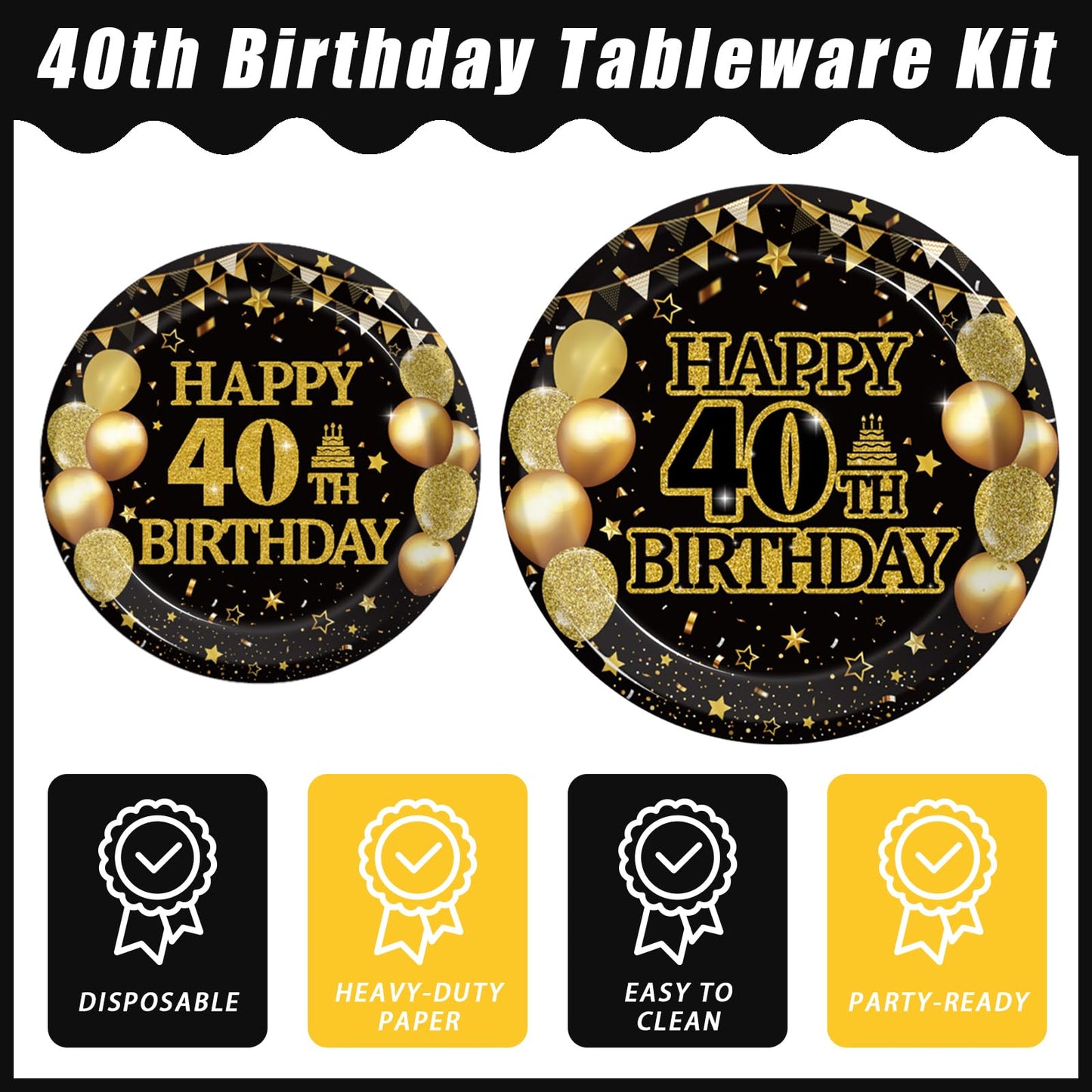 Kepeel 96Pcs 40th Birthday Party Tableware Set, Back in 1986 Birthday Party Decorations Supplies for Men Women Cheers to 40 Years Birthday Party Dessert Plates Napkins Forks Favors, Serve 24