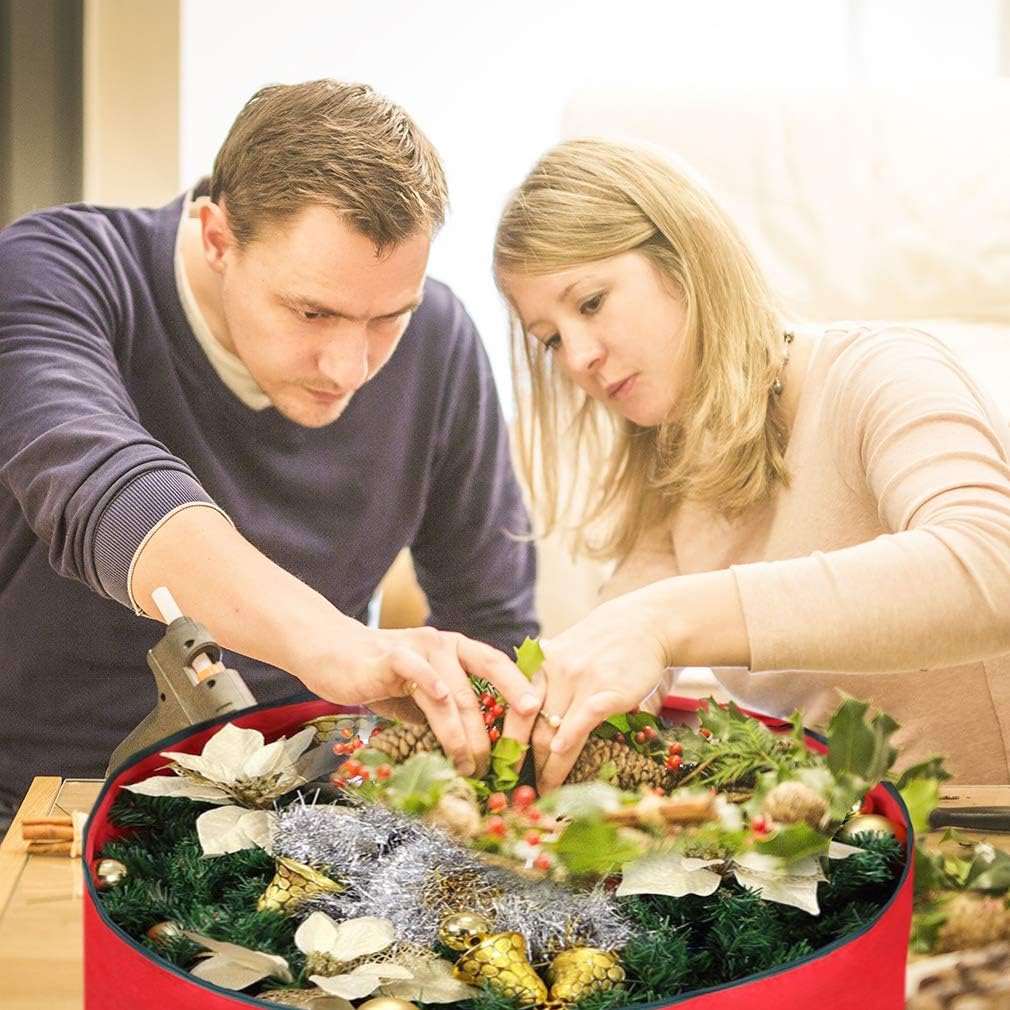 Primode Christmas Wreath Storage Bag - Heavy Duty 24" Container with Handles - Durable 600D Oxford Polyester (Red)