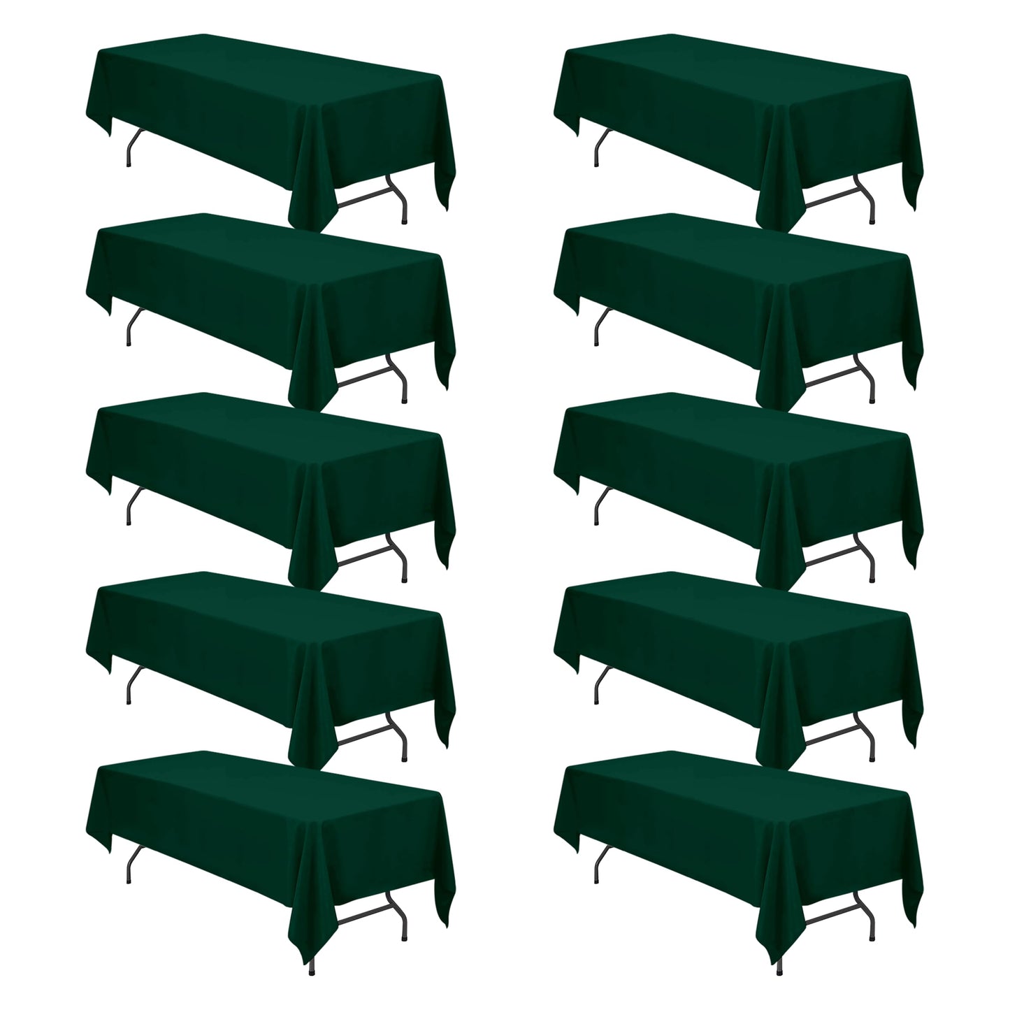 BRILLMAX 10 Pack Hunter Green Tablecloths 60 x 126 Inch for 8ft Rectangle Tables - 150 GSM Polyester Fabric, 15" Standard Drop, Water, Stain & Wrinkle Resistant Cloth Cover for Wedding Dining Buffet