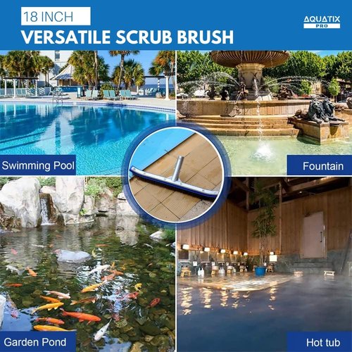 Aquatix Pro Pool Brush Head - 18" Heavy Duty Stainless Steel Bristles for Effective Wall & Floor Cleaning