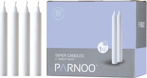 Chimes | White Taper Candles - Dripless Set of 60 - 4 Inch Tall, 1/2 Inch Diameter, 1.5 Hour Clean Burn