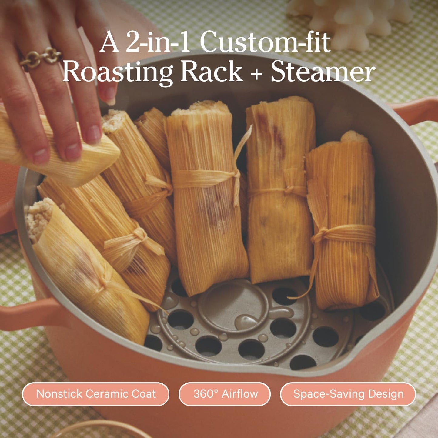 Our Place Perfect Pot Roasting Rack - 2-in-1 Custom-Fit Steamer & Rack | Toxin-Free Ceramic Coating | Char
