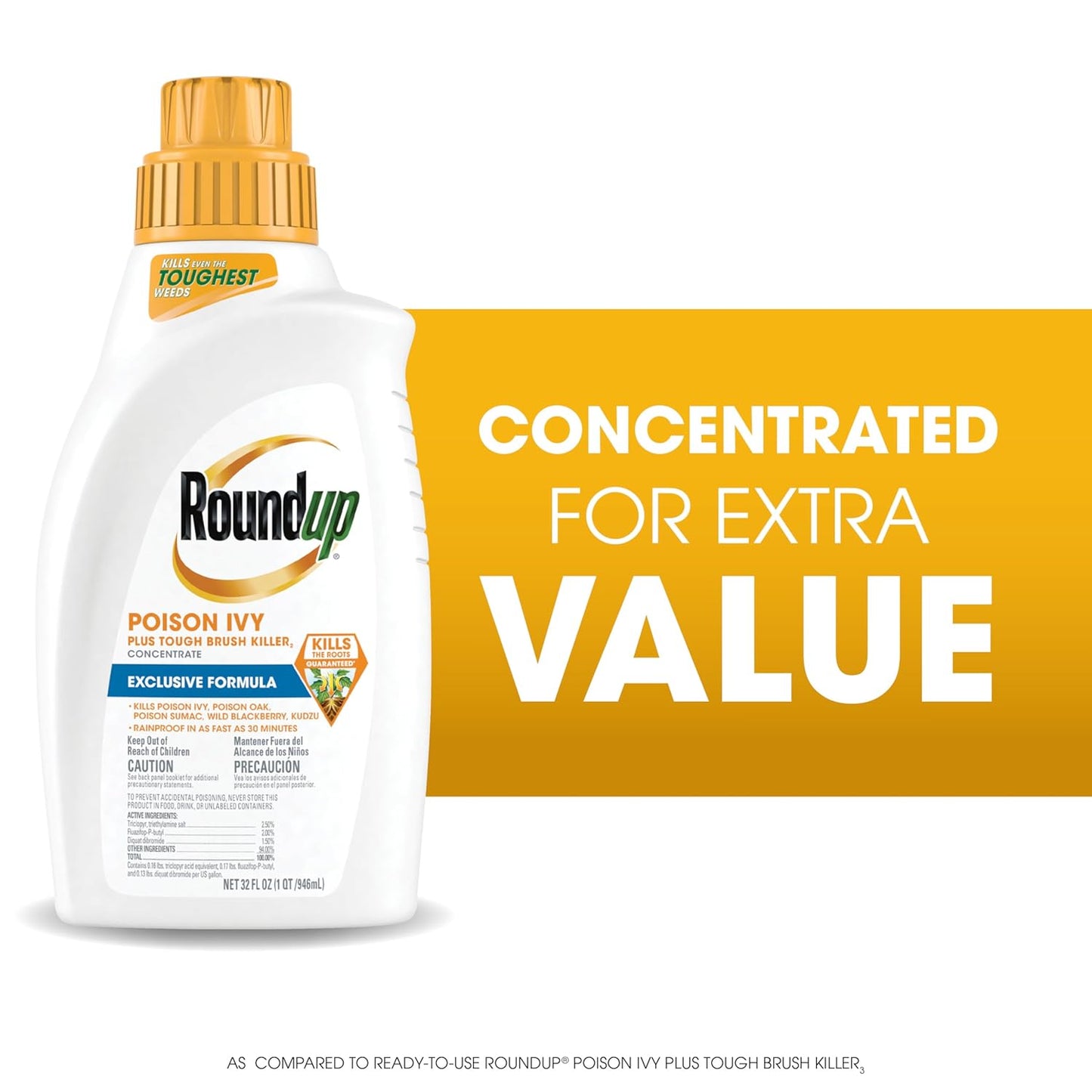 Roundup Poison Ivy Plus Tough Brush Killer - Fast-Acting Concentrate, 32 fl. oz. for Quick Results