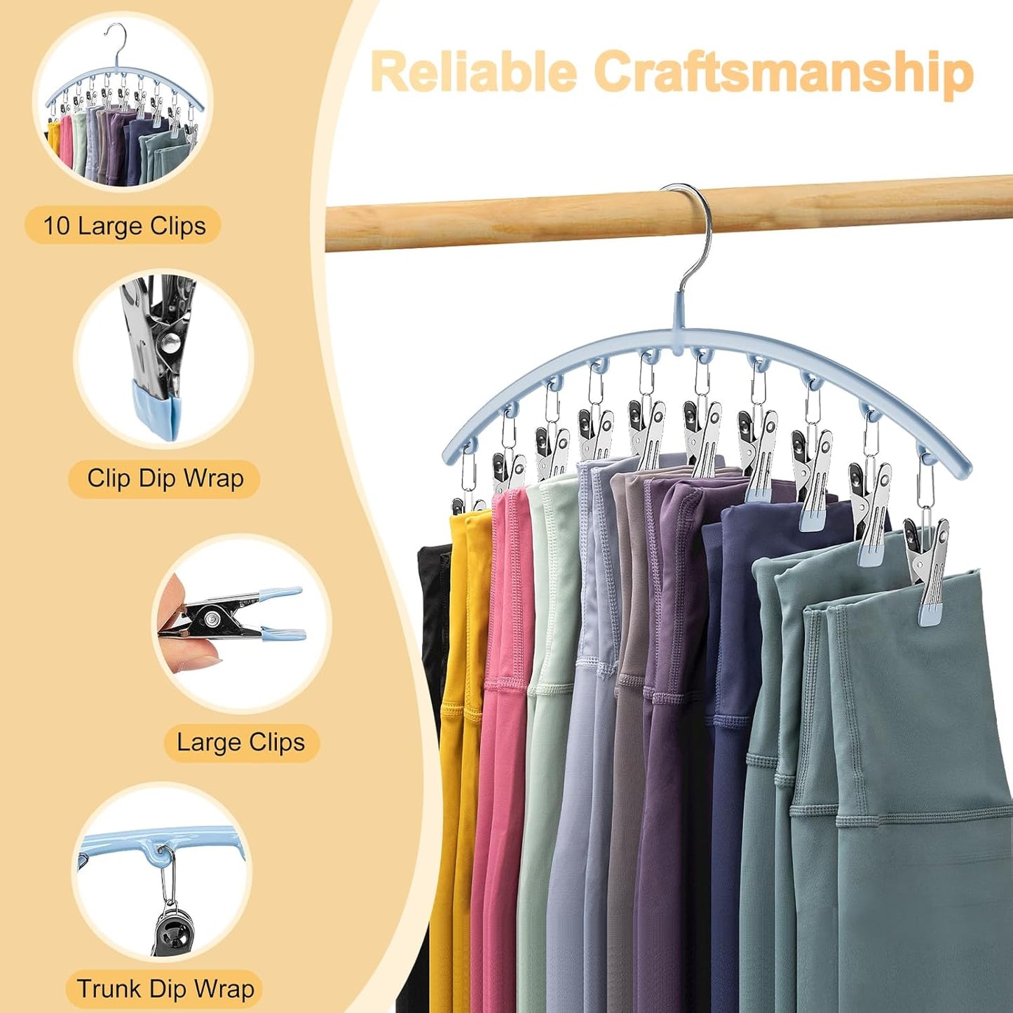 Volnamal Legging Organizer - Metal Yoga Pants Hanger with 10 Clips for Space-Saving Closet Storage | Blue