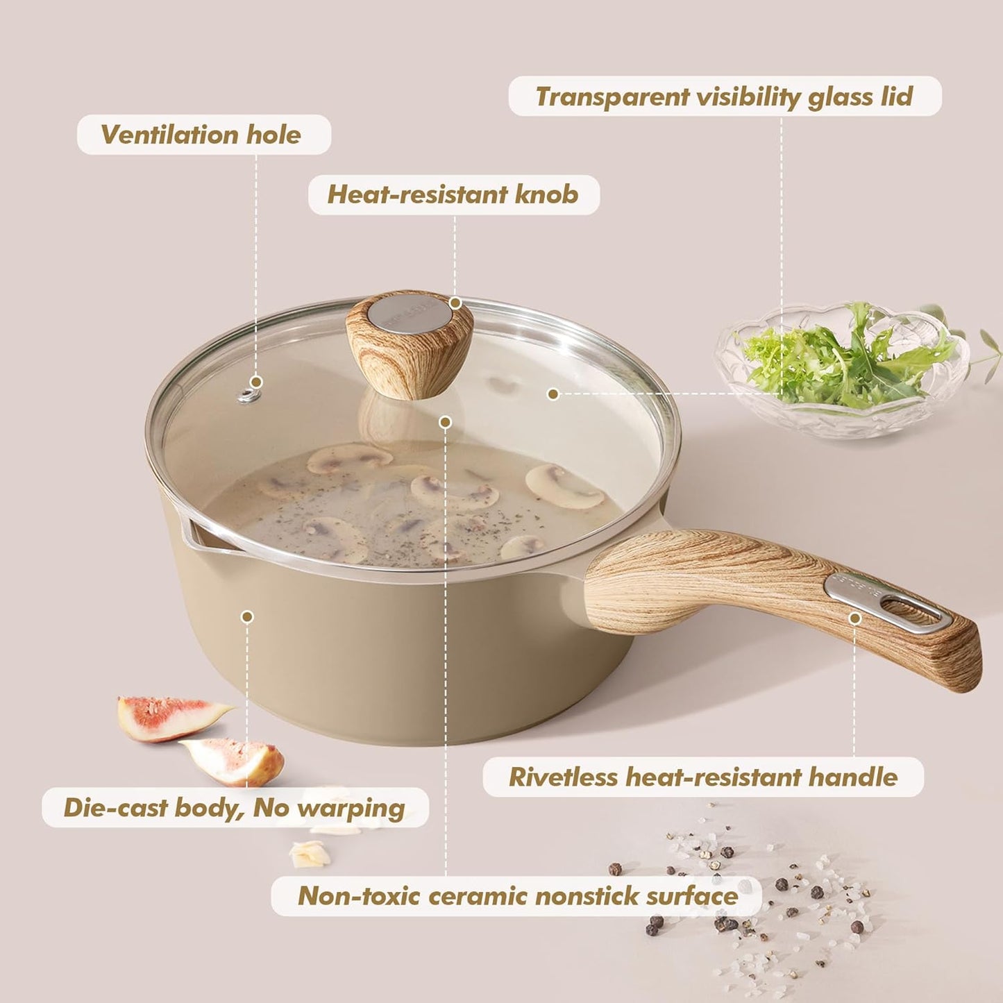 SENSARTE Nonstick Ceramic Saucepan - 1.5 Quart Cooking Pot with Lid & Stay-Cool Handle | PFOA Free