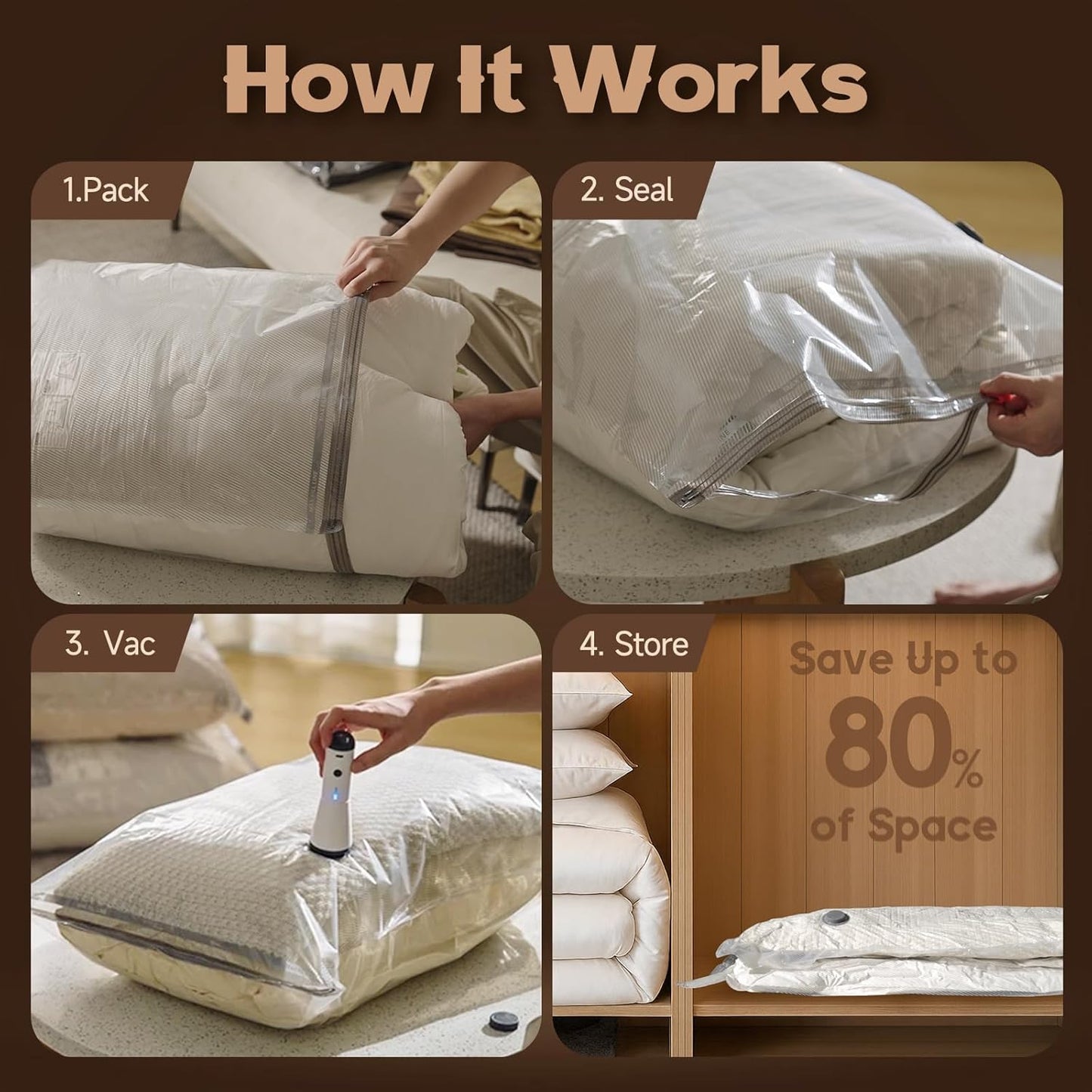 Skiennix Rechargeable Vacuum Pump Bags - 15 Large Compression Bags for Travel & Storage | Space Saver for Bedding & Clothing