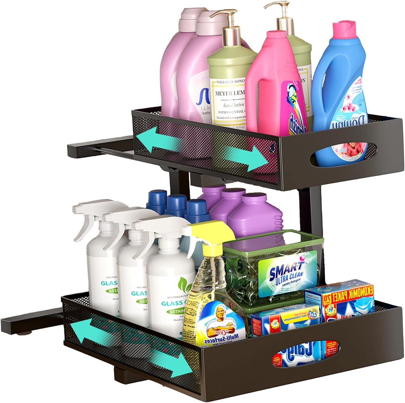Under Sink Organizer by Extra-Wide - 2-Tier Metal Slide-Out Cabinet Storage | Height Adjustable, Black
