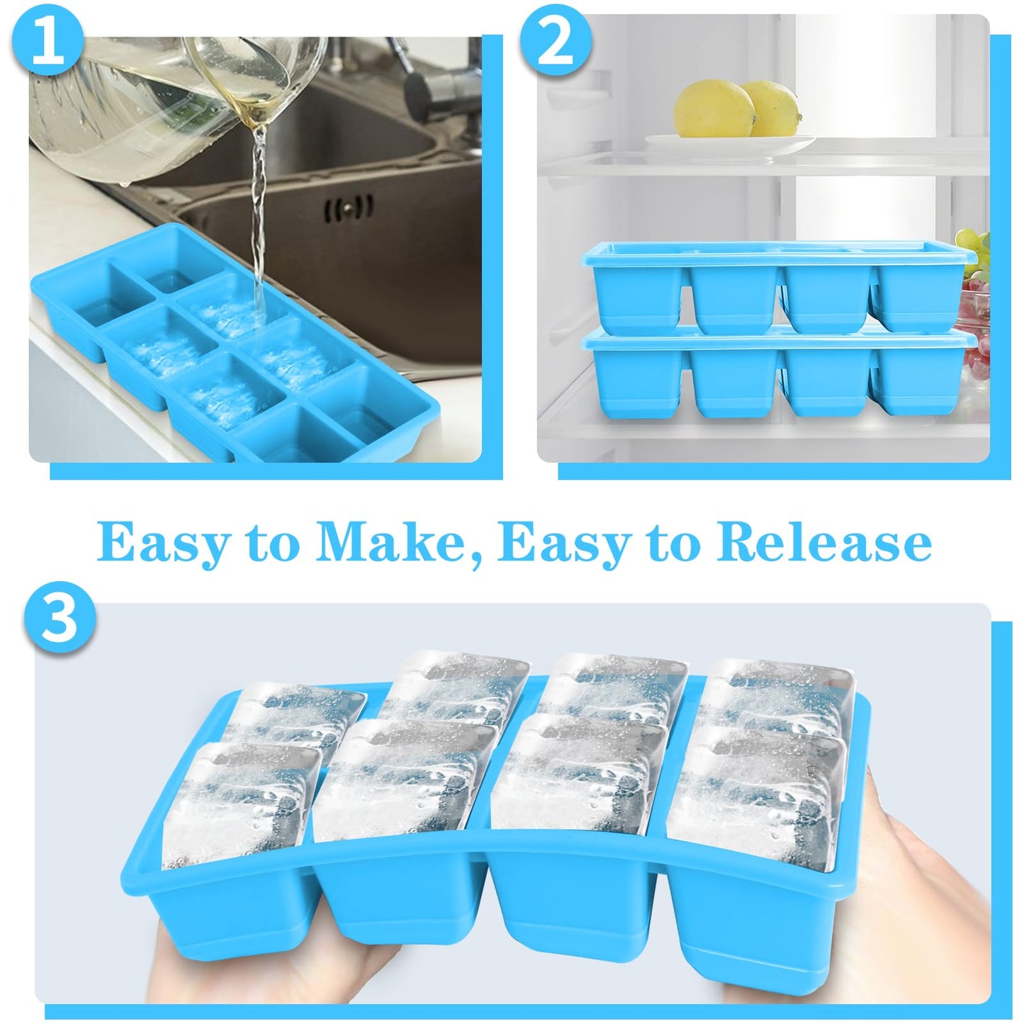 Ice Trays for Freezer with Lid and Bin, JRISBO 6 Pack Silicone Ice Cube Tray Storage Iced Bucket Kits, Stackable & Leak Proof Large Ice Cube Molds for Cocktail, Whiskey, Soup, Baby Food