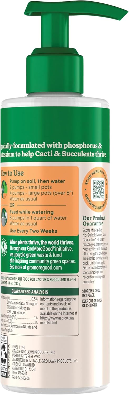 Miracle-Gro Indoor Plant Food - Liquid Fertilizer for Cactus & Succulents | 8 fl. oz. | 2-Pack