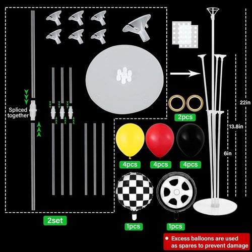 **Race Car Party Balloons Kit by [Brand Name] - 2 Sets with Checkered Foil Balloons | Red, Black & Yellow Decor for Boys' Birthday**