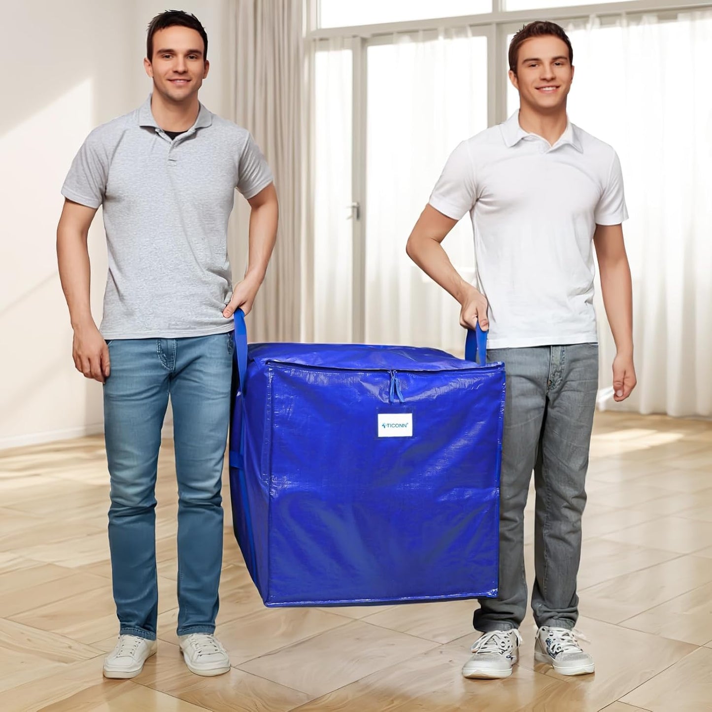 TICONN Extra Large Moving Bags - Heavy-Duty Storage Totes with Zippers & Handles | 45 Gallon, 2 Pack
