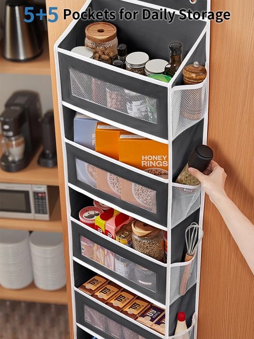 JARLINK Over The Door Organizer - 5 Shelf Hanging Storage with Large Capacity Pockets | Anti-Tilt Design, Black