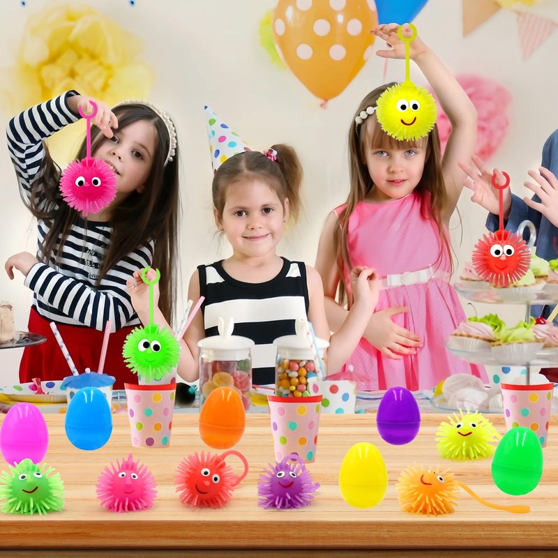 ZICZLI 24 Pack Easter Eggs Filled with LED Puffer Balls, Light Up Stress Relief Toys for Kids Boys Girls Teens Easter Hunt Filling Treats Basket Stuffers Easter Party Favors