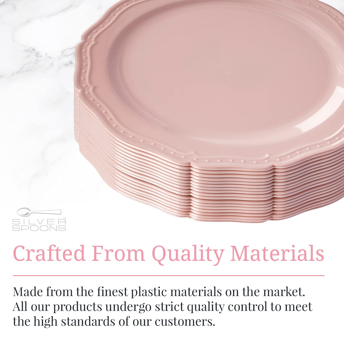 CountrySide Vintage Embossed Blush Plastic Dessert Plates for Party (20 PC) Heavy Duty Disposable Dinner Set 7.5", Fine China Look Dishes and Perfect Disposable Plates for Baby Showers, Weddings etc