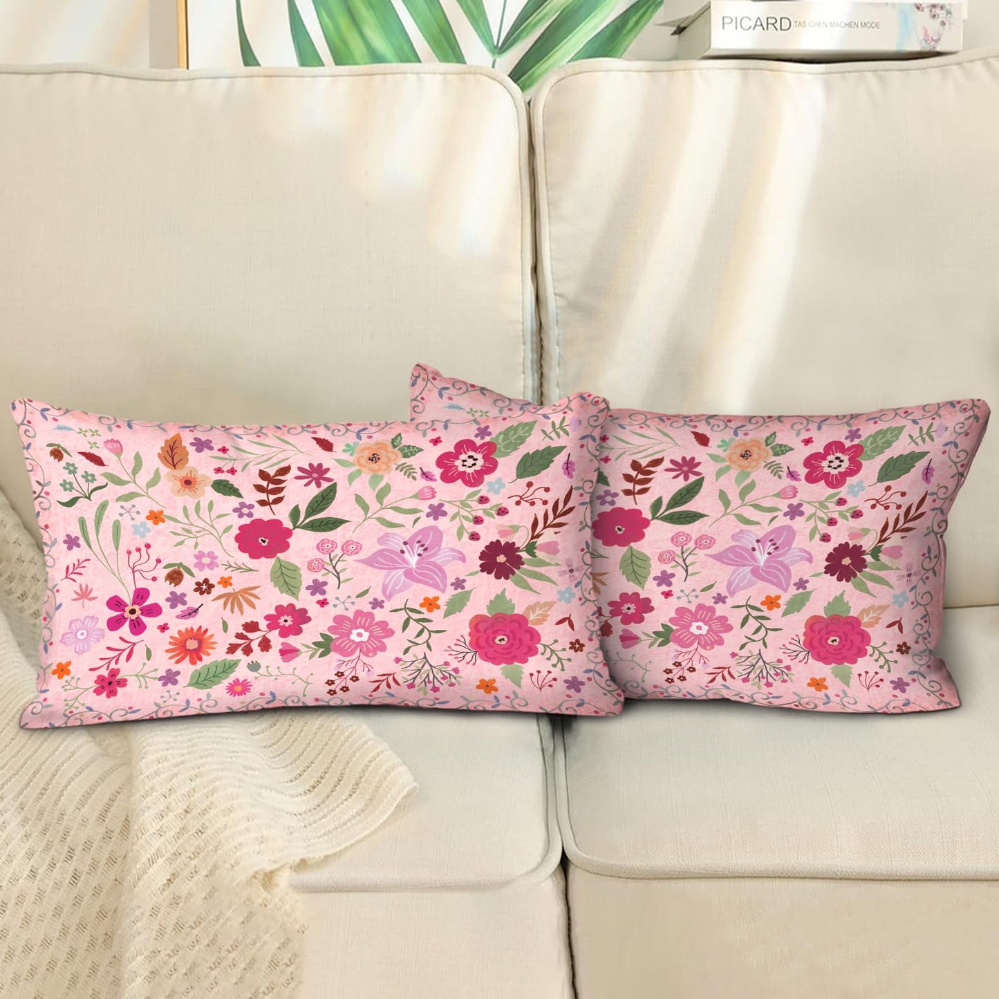 COARVXA Floral Pillow Covers 18x18 Set of 2,Pink Farmhouse Floral Pillow Covers Decor Double Sided Pattern Cushion Cover Soft Pillow Case for Living Sofa Room Bed Porch Patio Square Pillow Cover