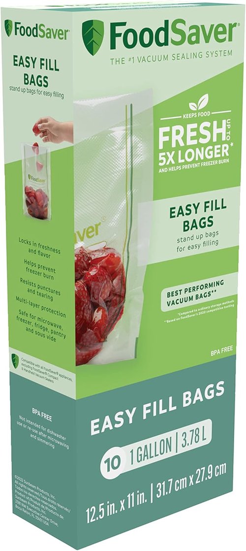 FoodSaver 1-Gallon Vacuum Sealer Bags - Commercial Grade, Reusable | 10 Count Pack