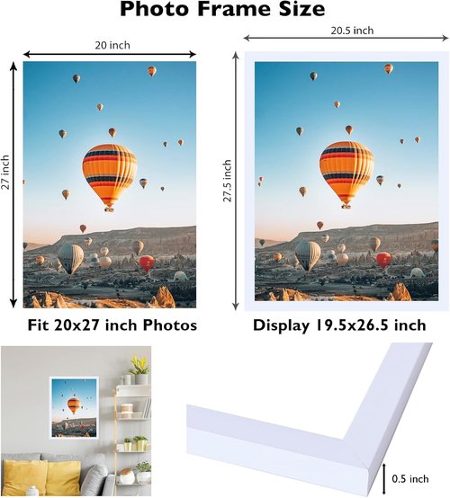 JCJMY 20x27 Picture Frame - White Puzzle & Photo Display | Horizontal & Vertical Wall Hanging