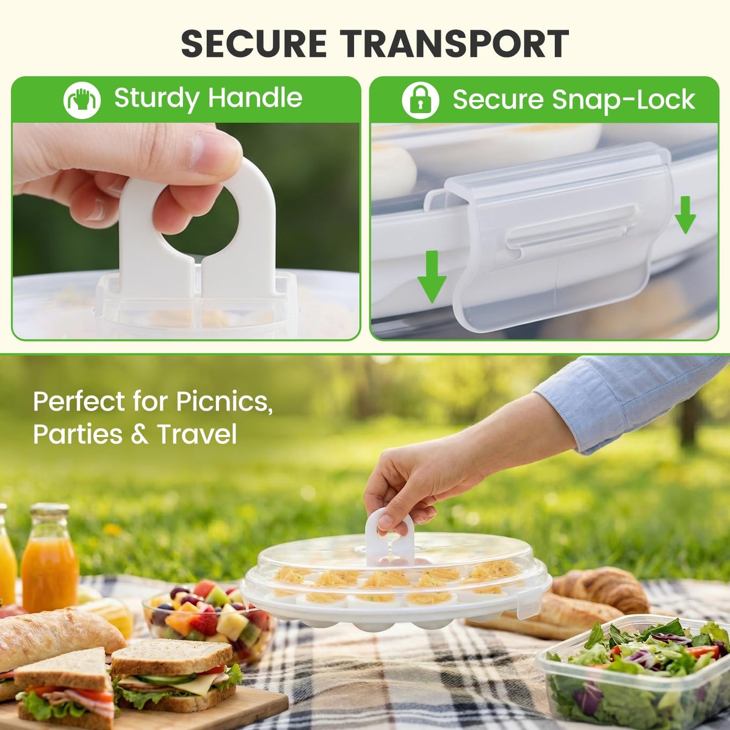 HANSGO Deviled Egg Containers with Lid, Deviled Egg Platter Carrier Holder Trays with 22 Slots for Holiday Party and Home Kitchen, White