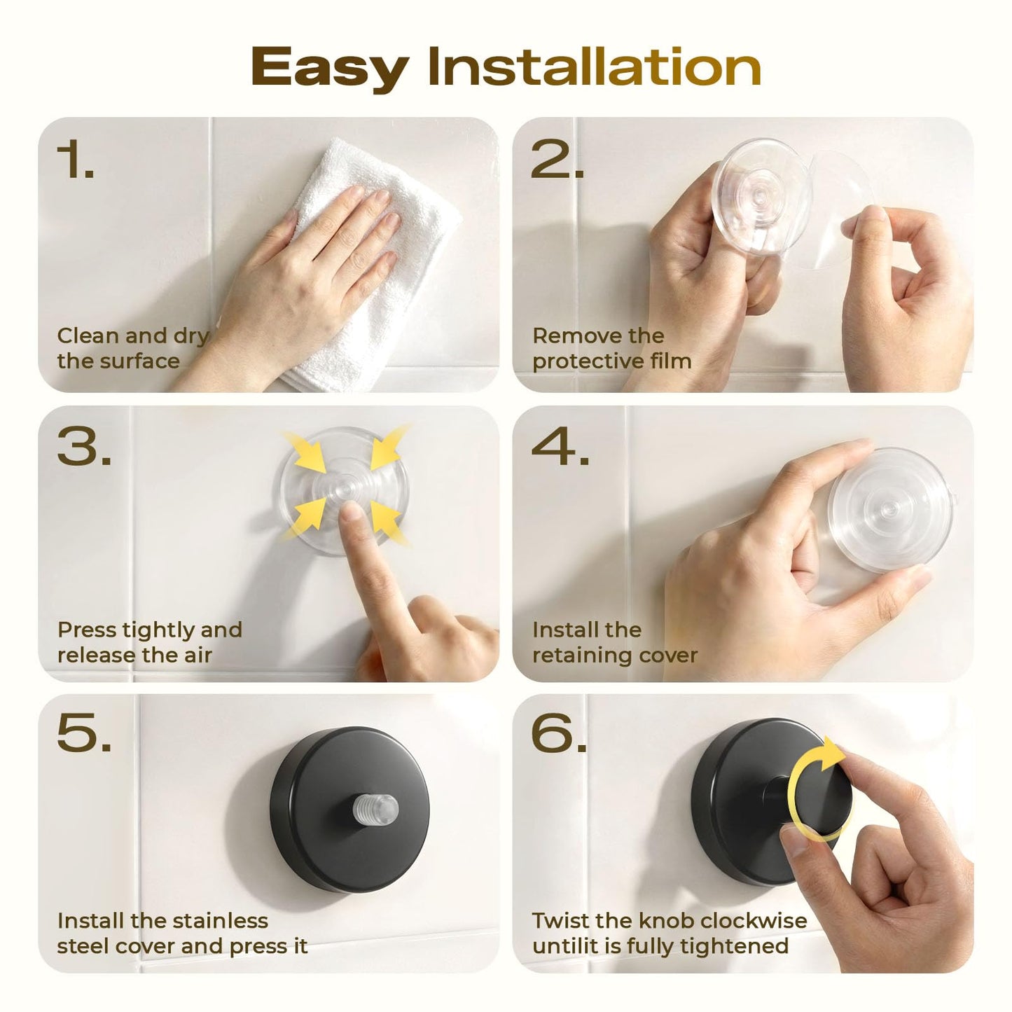 Upgraded Suction Cup Hooks for Shower, Heavy Duty Removable Towel Hooks for Bathroom Glass Door Wall, Stainless Steel Shower Hooks for Towel & Loofah (4 Pack, Black)