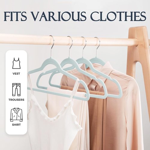 HOUSE DAY Sky Blue Velvet Hangers - 60 Pack Non-Slip Heavy Duty Clothes Hangers | Premium Slim Design