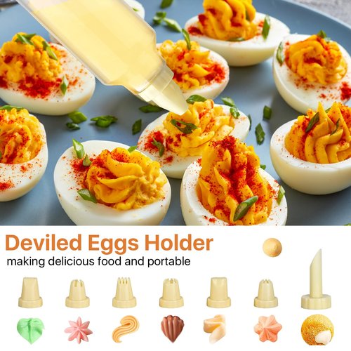 Boocalny 3 Pcs 72 Count Deviled Egg Containers with Lid, Portable Storage Carrier Egg Holder with Deviled Egg Injector, Stackable Deviled Egg Tray Plastic Egg Organizer for Fridge Easter Party