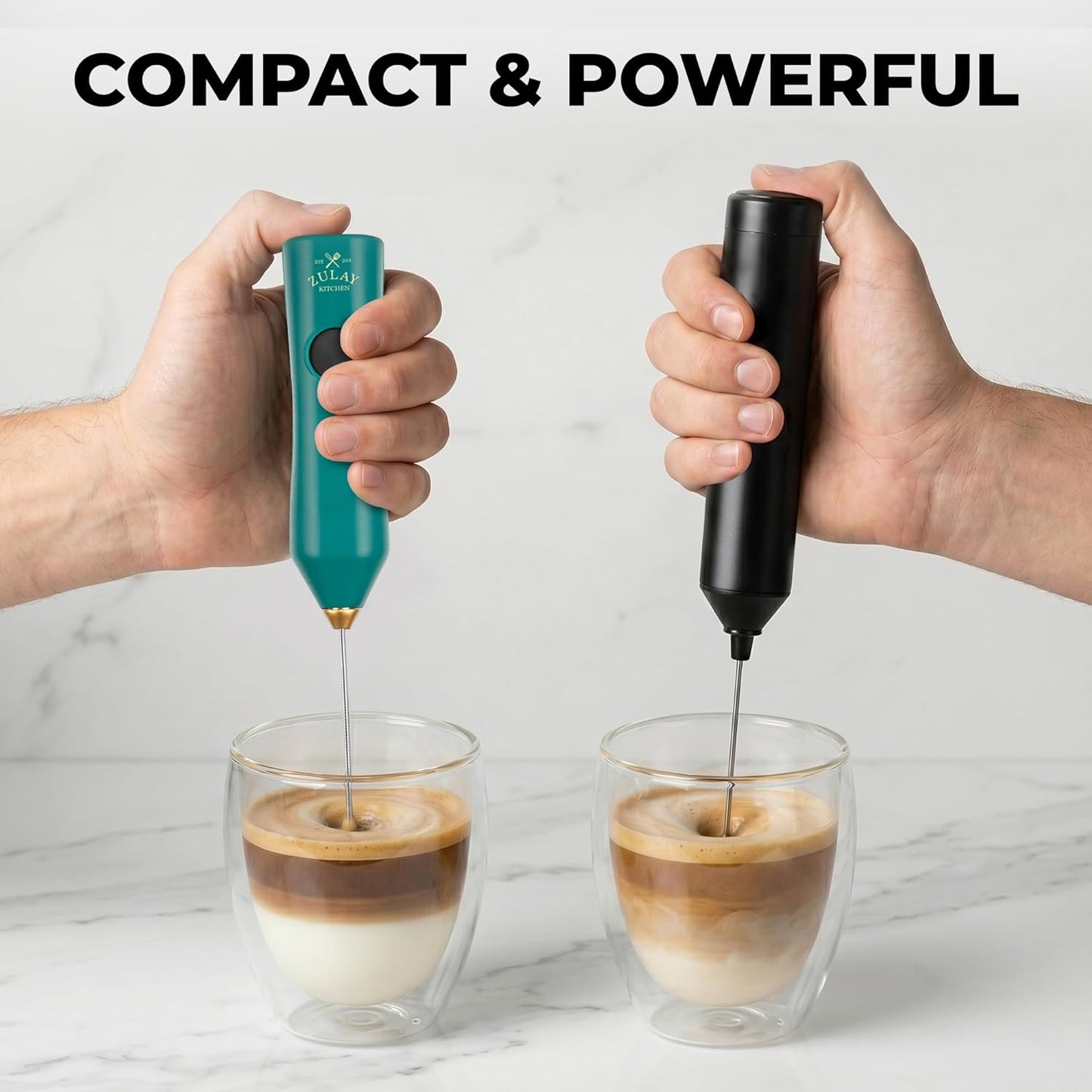 Zulay Kitchen Rechargeable Milk Frother - 3 Speeds & 3 Whisk Attachments - USB Charging for Lattes & Cappuccinos - Green Gold