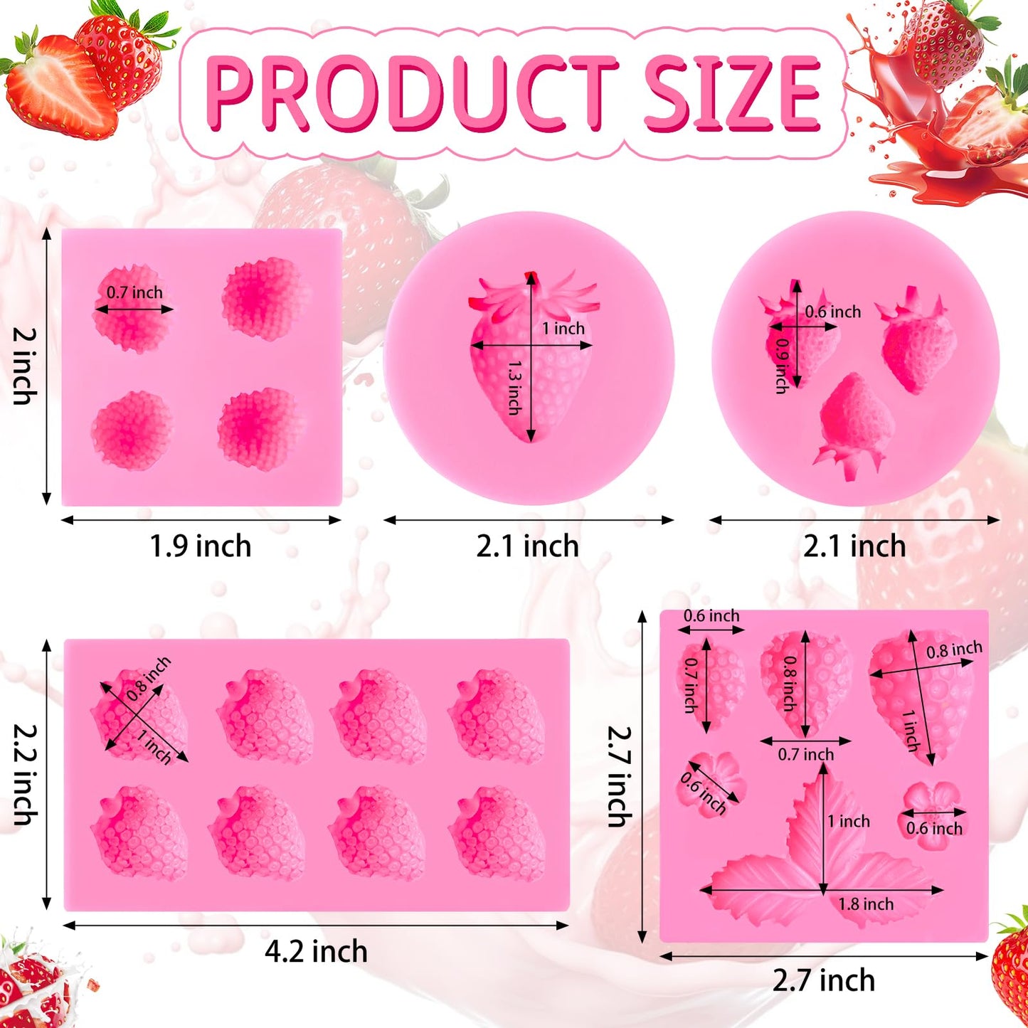 CLUEWR 5 PCS Silicone Strawberry Molds, 3D Strawberry Fondant Molds for Chocolate, Candy, Cake Decoration, Cupcake Topper