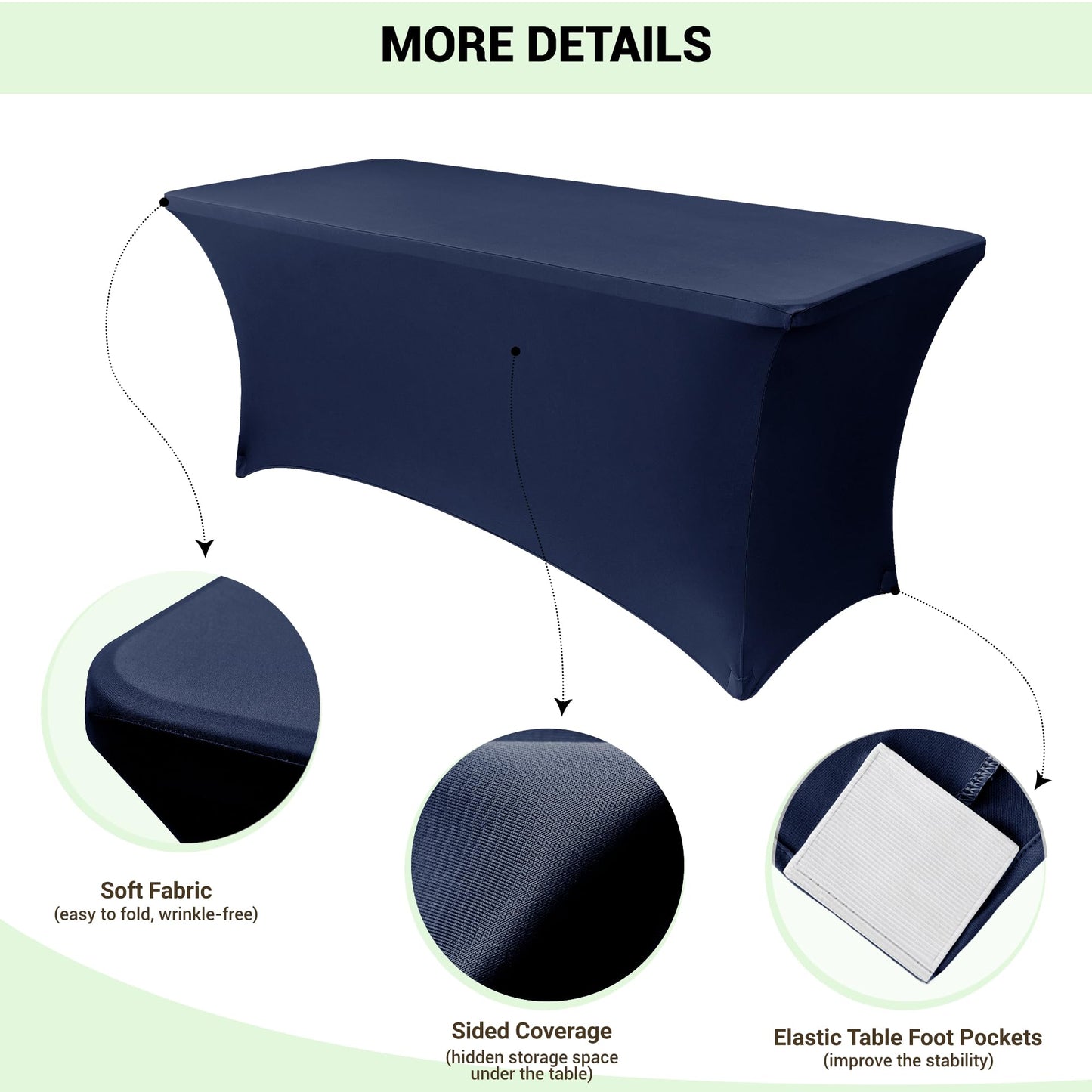 Obstal 5ft Stretch Spandex Table Cover for Standard Folding Tables - Universal Rectangular Fitted Tablecloth Protector for Wedding, Banquet and Party