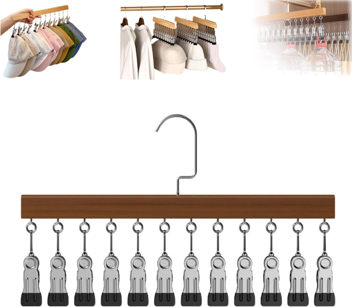 Skiennix Closet Organizer - Space-Saving Hanging Clips for Hats, Scarves, and Clothes | Vintage 12 Clips