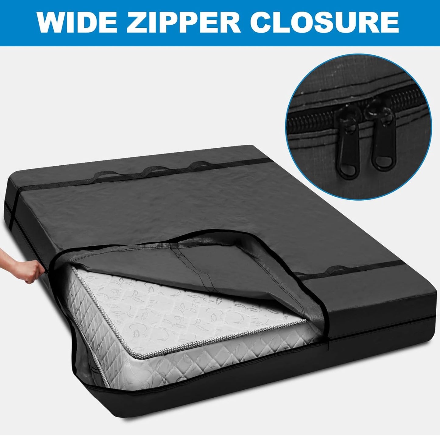 TICONN Heavy Duty King Mattress Bag - Full-Around Handle & Adjustable Buckles | Black Storage Cover
