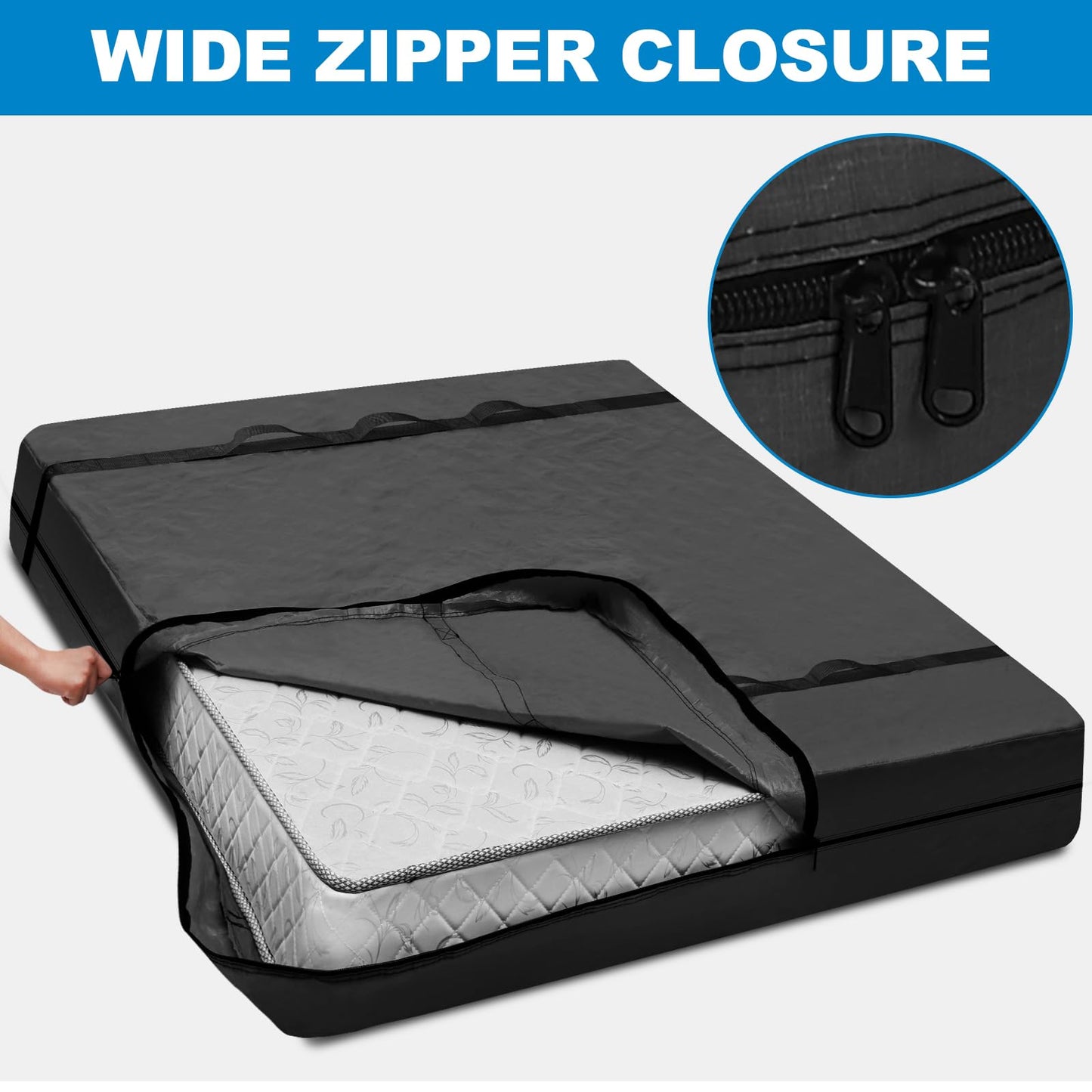TICONN Mattress Bags for Moving, Heavy Duty King Mattress Cover Storage Bag with Full-Around Handle and Adjustable Buckles (Black, King)