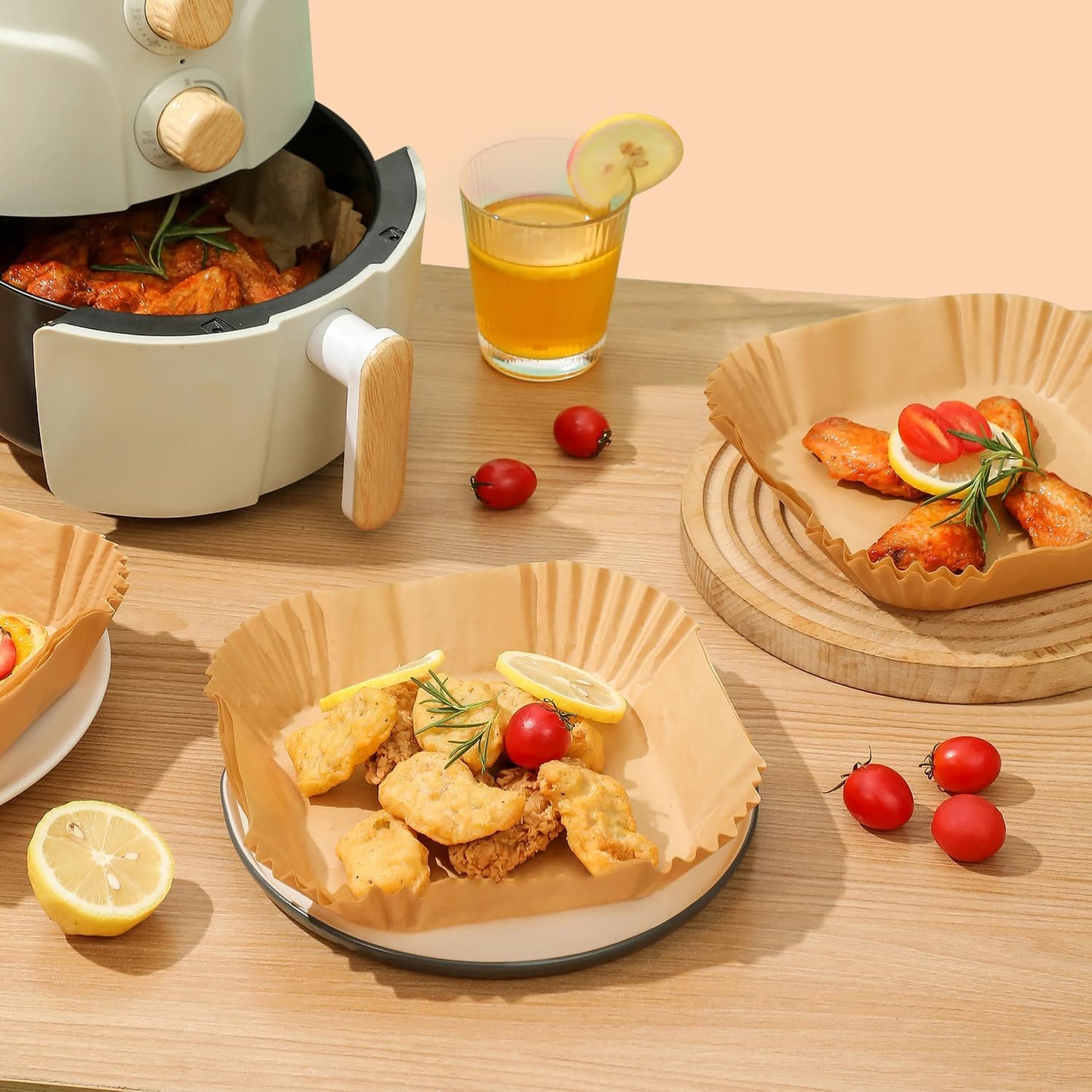 Skiennix Air Fryer Paper Liners - 100 Pcs Non-Stick Parchment for 7.9" Square Baskets | Food Grade Accessories