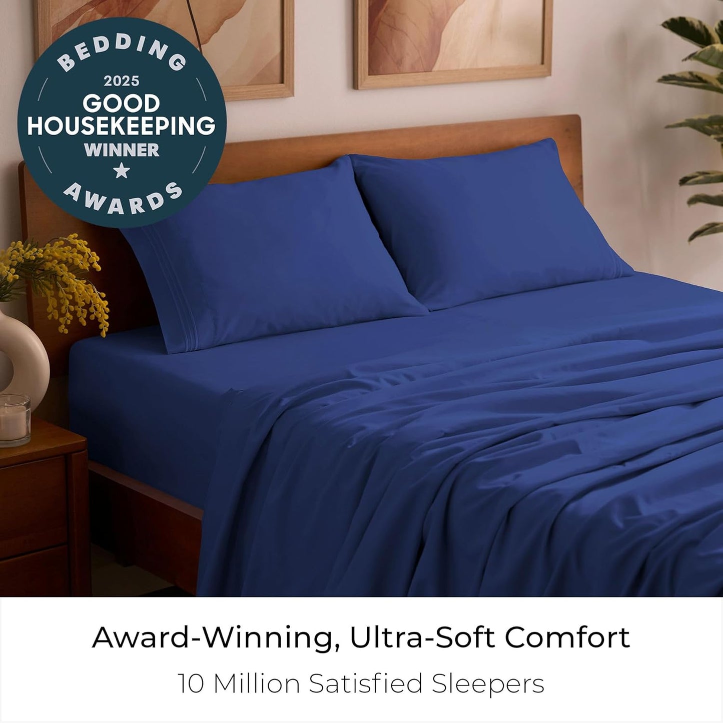 Mellanni Queen Sheets Set - 4 PC Luxury Cooling Bedding - Extra Soft, Wrinkle & Stain Resistant (Royal Blue)