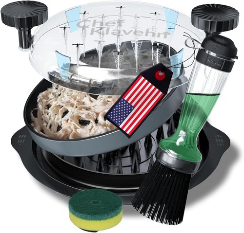 3-Layer Chicken Shredder by American Brand - BPA Free, Heat Resistant, Dishwasher Safe | Includes Detachable Plate & Special Brush