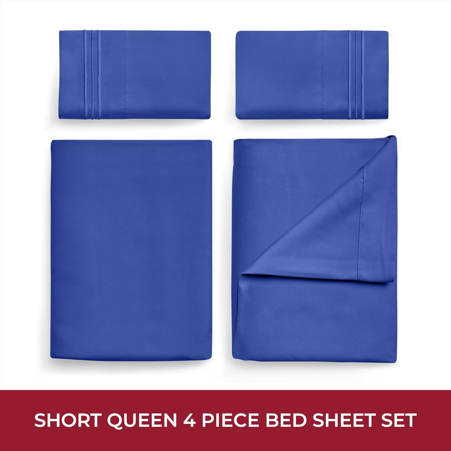 Mellanni RV Short Queen Sheets - Luxury 4 PC Bedding Set | Extra Soft, Cooling, Deep Pocket - Royal Blue