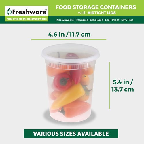 Freshware Food Storage Containers - 32 oz Plastic Deli Containers with Lids | BPA Free, Stackable & Leakproof