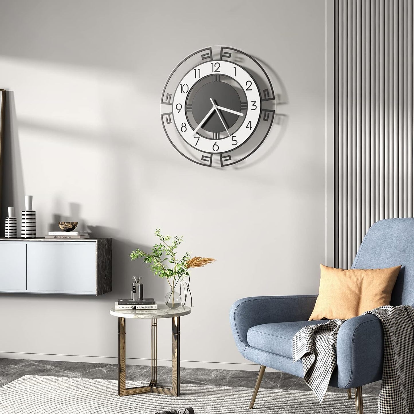 MEISD Modern Decorative 21 Inch Big Silent Wall Clock for Living Room, Bedroom, Kitchen, Home Office - Battery Operated, Analog Display