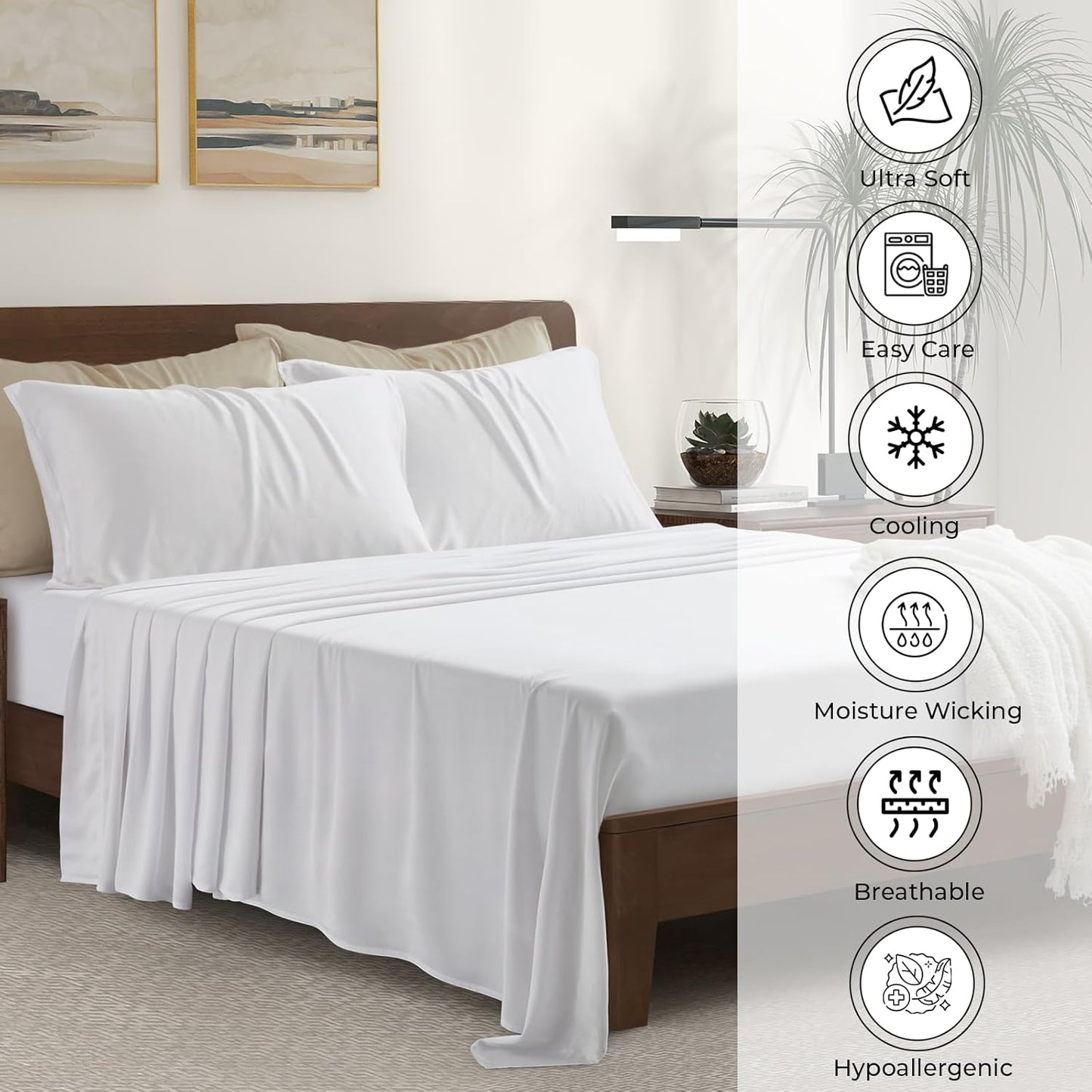 Luxury Bamboo Market King Size Bed Sheet Set - 100% Viscose Bamboo | Ultra Soft & Cooling | 17" Deep Pocket | Classic White