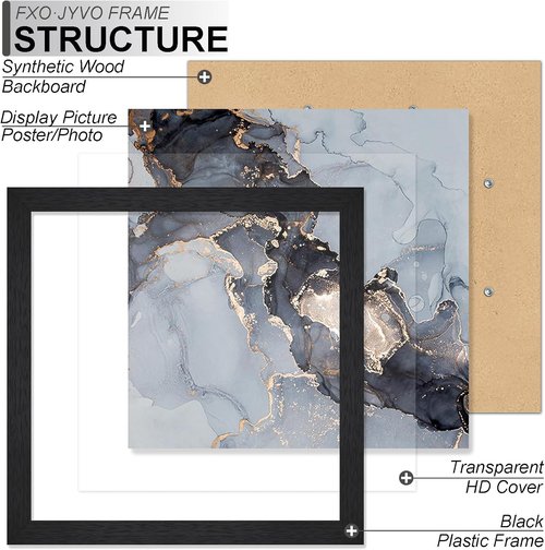 Fxojyvo Black 9x9 Picture Frame - Lightweight & High Transparency for Square Photos | 1 Pack