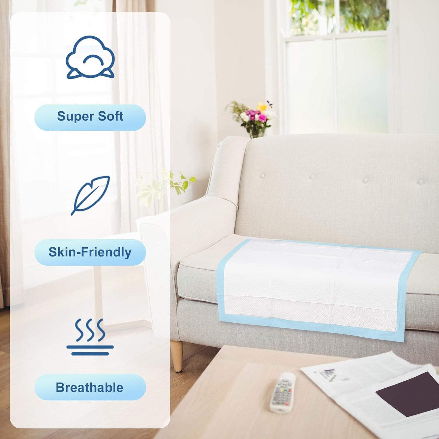 Regine Switzerland Disposable Adult Bed Pads - Super Absorbent XXL Underpads for Incontinence | 30” x 36” - Blue, 50 Count