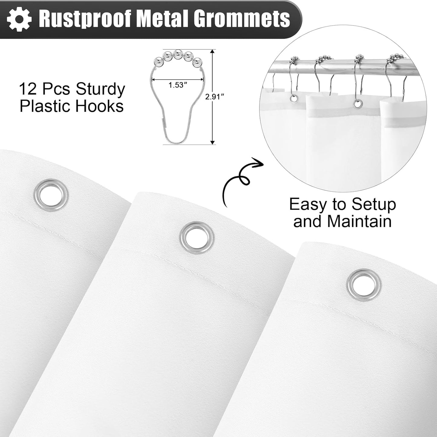 OLANLY Luxury Ombre Shower Curtain Set - Waterproof & Washable, Black/Grey | 72x72 Inches