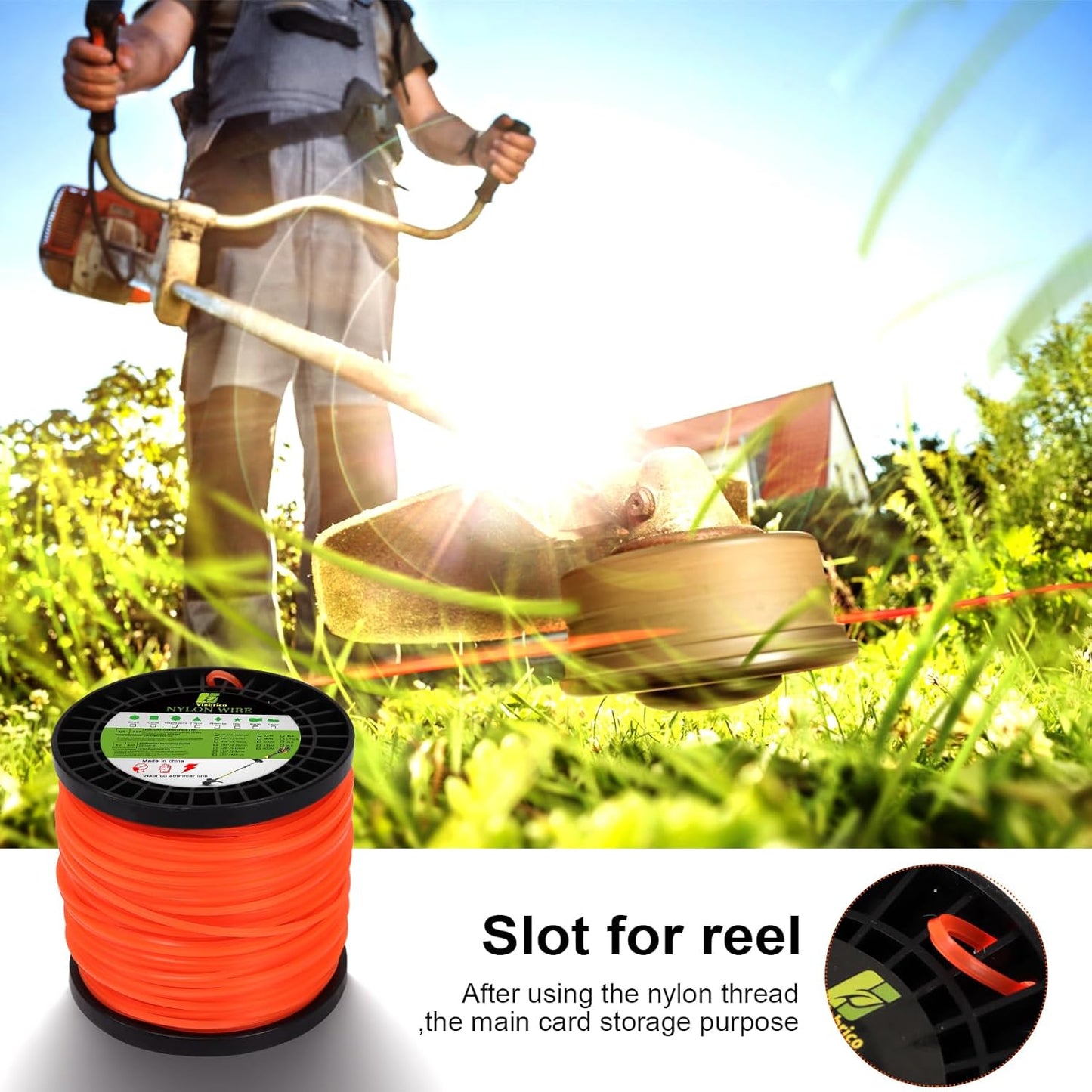Viabrico String Trimmer Line - Heavy Duty Square Orange Weed Eater String | Premium Nylon 0.095" x 330ft