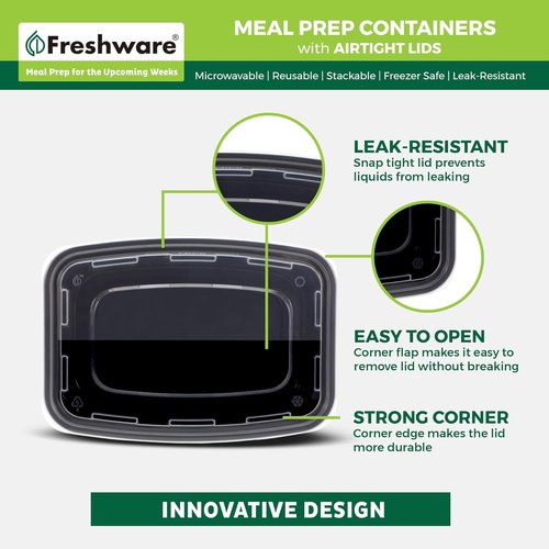 Freshware Meal Prep Containers - 300 Pack | 1 Compartment BPA-Free Food Storage | Stackable & Microwave Safe (24 oz)
