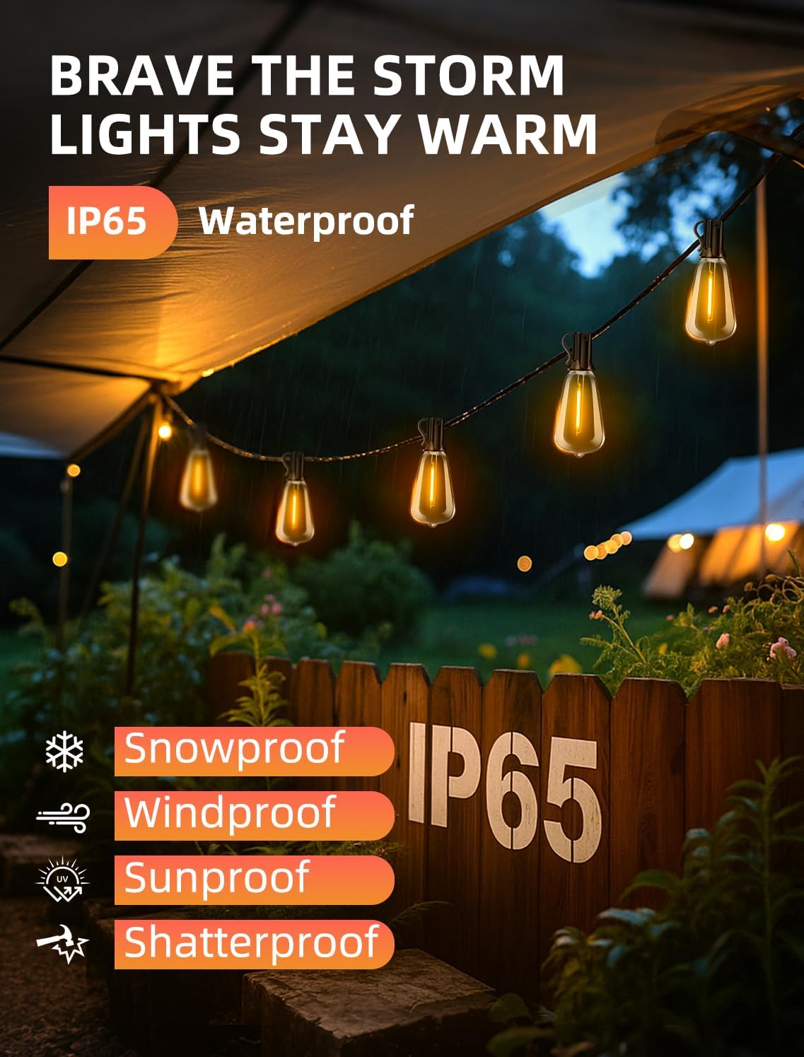 Skiennix Outdoor Patio String Lights - 100Ft Waterproof Remote Dimmable ST38 Bulbs | Perfect for Backyard Parties