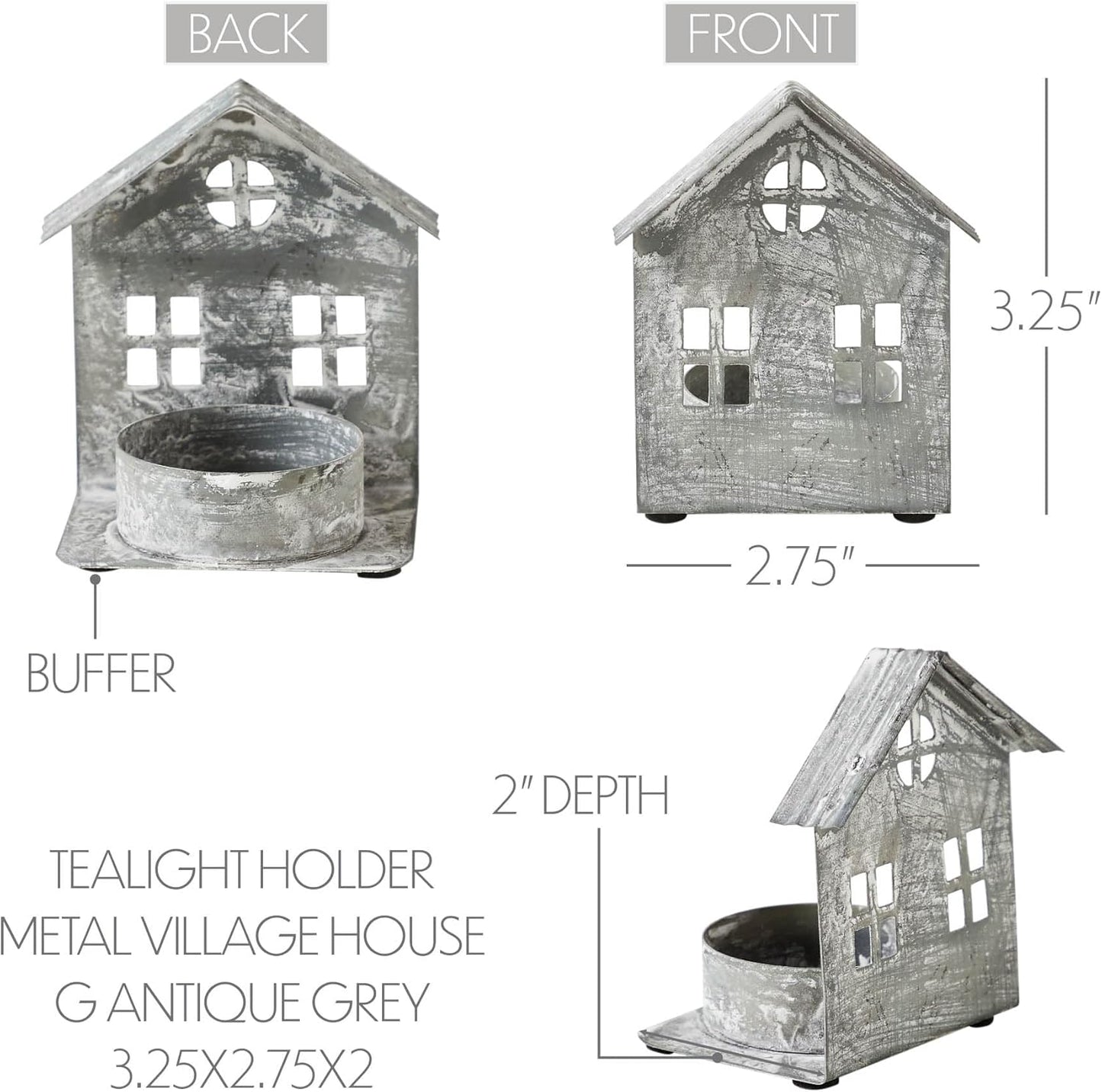 Antique Grey Metal Village House Tealight Holder - 3.25x2.75x2 Inch Decorative Accent