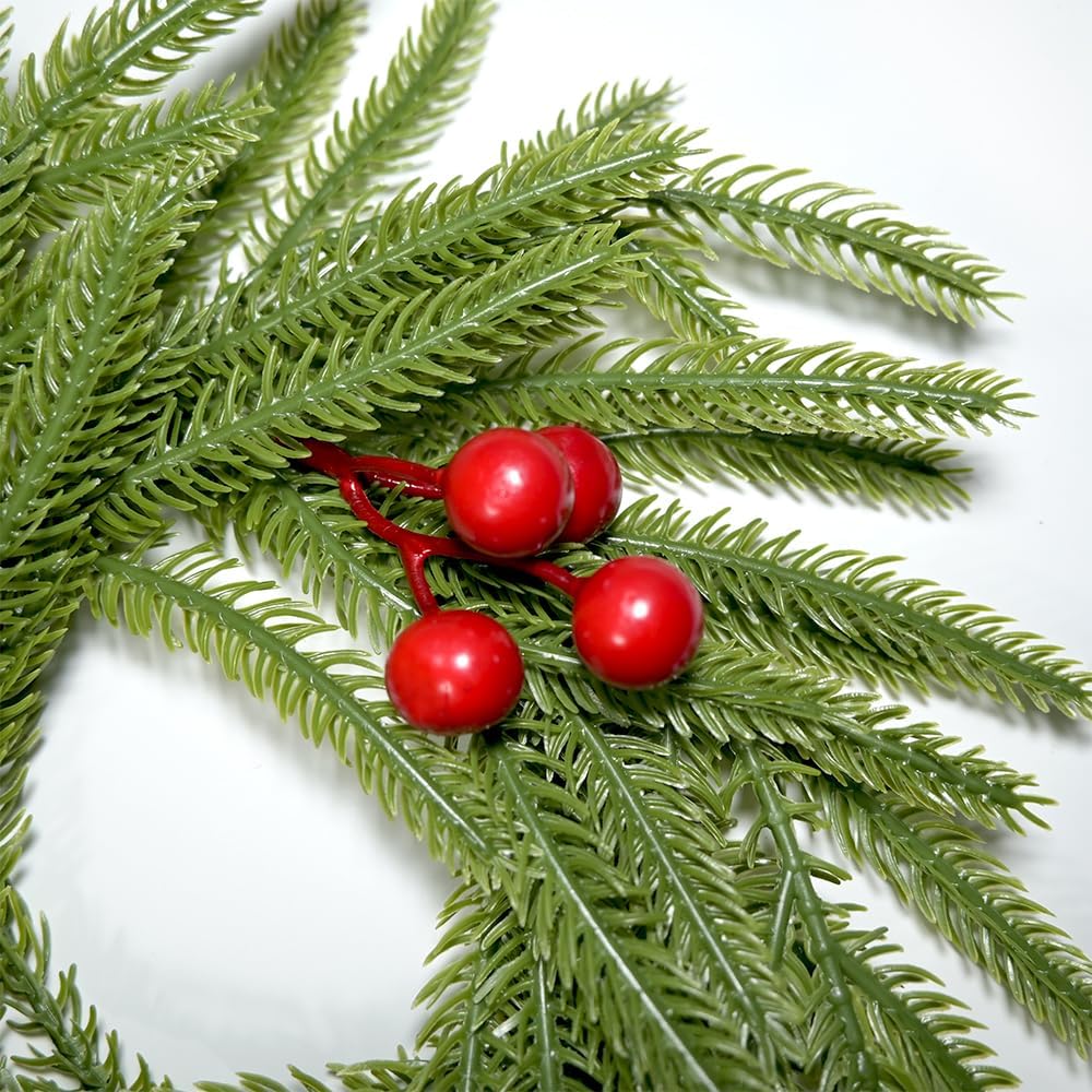 Regine Switzerland Christmas Candle Rings - 3Pcs Norfolk Pine & Red Berry Mini Wreaths | Festive Table Decor