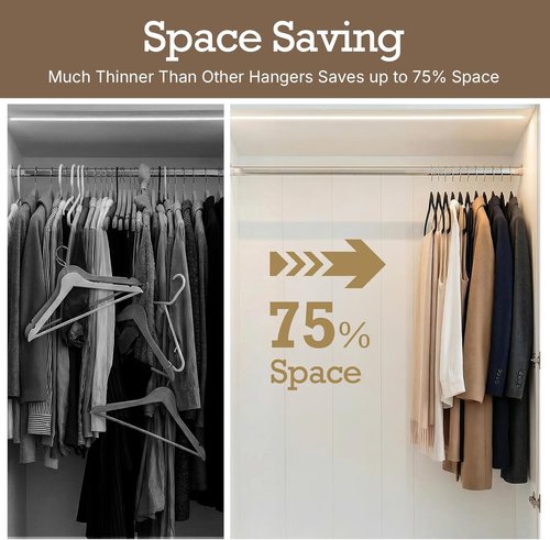 HOUSE DAY Black Velvet Hangers - 60 Pack Non-Slip Heavy Duty Felt Hangers for Space-Saving Closet Organization
