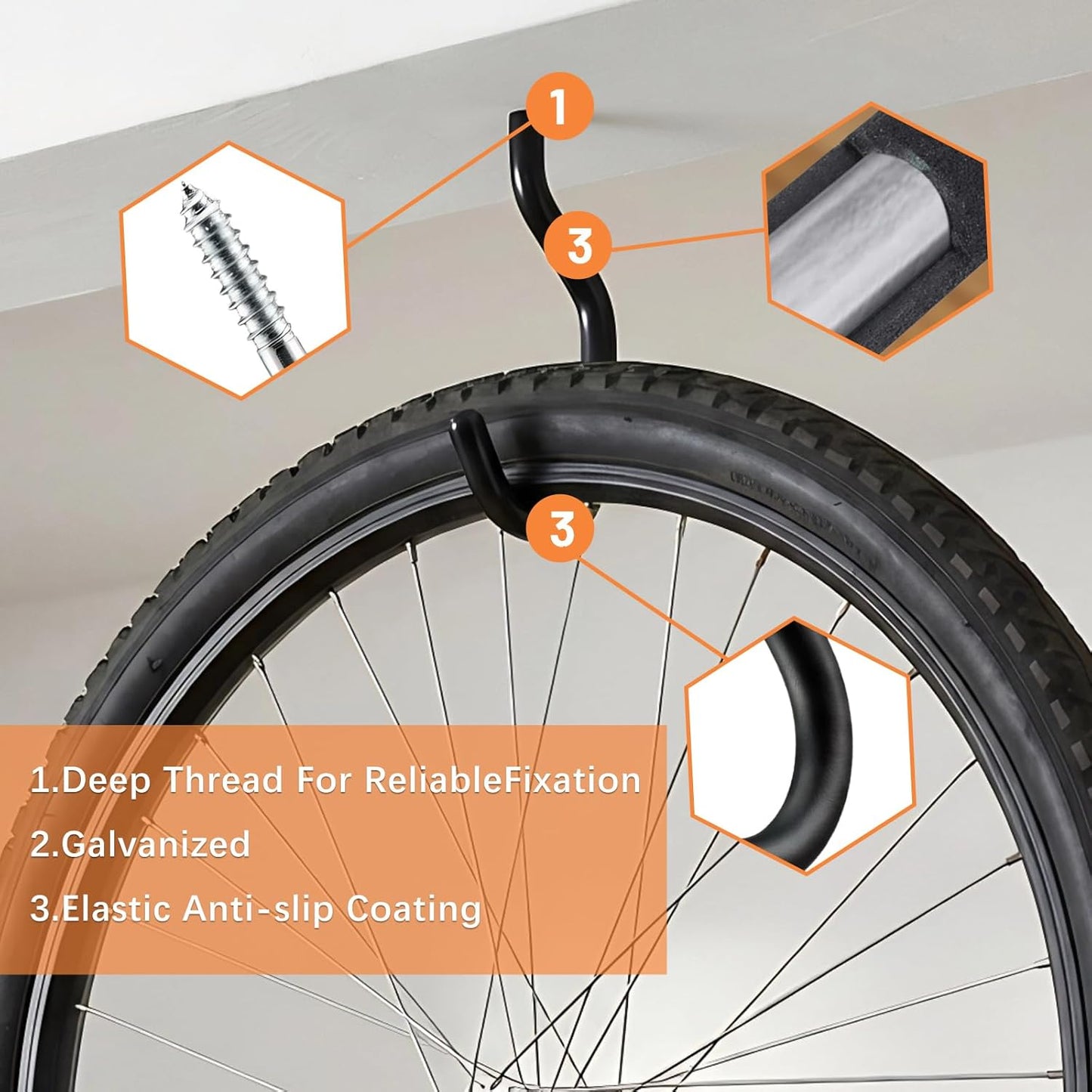 Skiennix 8-Pack Heavy Duty Bike Hooks - Rust Resistant Wall Mount Bicycle Storage for Garage Organization