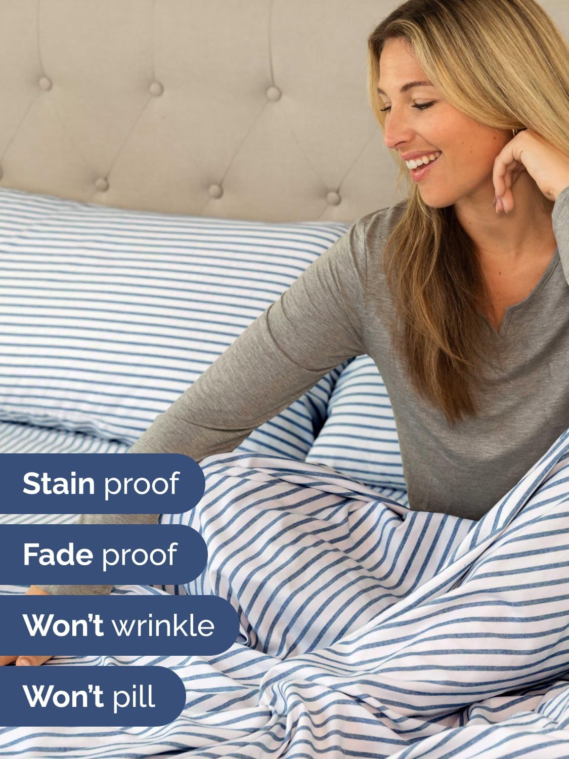 Skiennix Extra Deep Twin Sheet Set - 4-Piece Breathable Cooling Bedding - Soft, Wrinkle-Free Blue Stripes