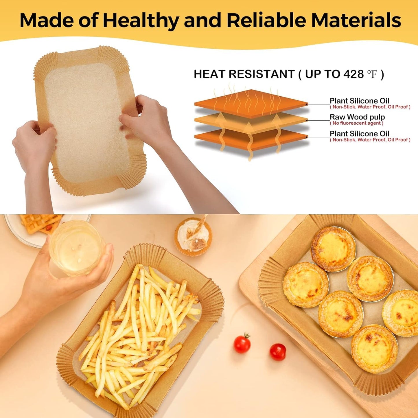 VITAPREP 100 Pcs Air Fryer Parchment Paper Liners, 8.6x5.5 Inch Pre-Cut Disposable Sheets for Dual Basket Models DZ201/DZ401/DZ071 - Non-Stick, Unbleached, Safe for Frying, Baking, Roasting